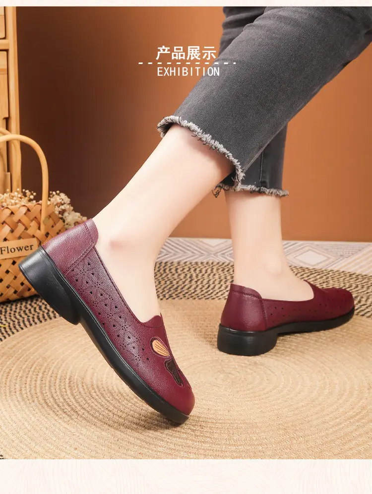 Popular Mom Shoes, Summer Style Flats, Middle-Aged and Elderly Women's Flat Non-Slip Shoes, Summer Genuine Leather Sandals, Hole-Style Sandals — feature 21