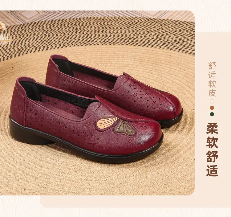 Popular Mom Shoes, Summer Style Flats, Middle-Aged and Elderly Women's Flat Non-Slip Shoes, Summer Genuine Leather Sandals, Hole-Style Sandals — feature 23