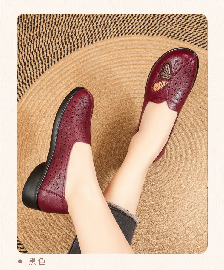 Popular Mom Shoes, Summer Style Flats, Middle-Aged and Elderly Women's Flat Non-Slip Shoes, Summer Genuine Leather Sandals, Hole-Style Sandals — feature 24