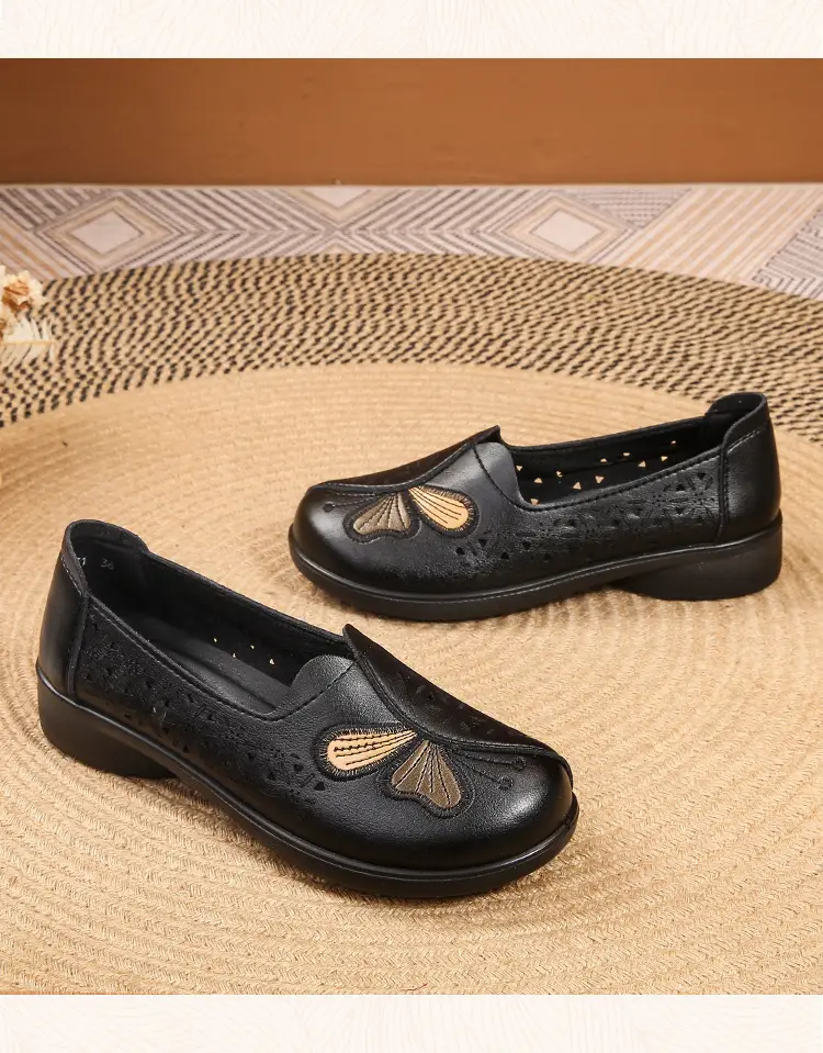 Popular Mom Shoes, Summer Style Flats, Middle-Aged and Elderly Women's Flat Non-Slip Shoes, Summer Genuine Leather Sandals, Hole-Style Sandals — feature 25