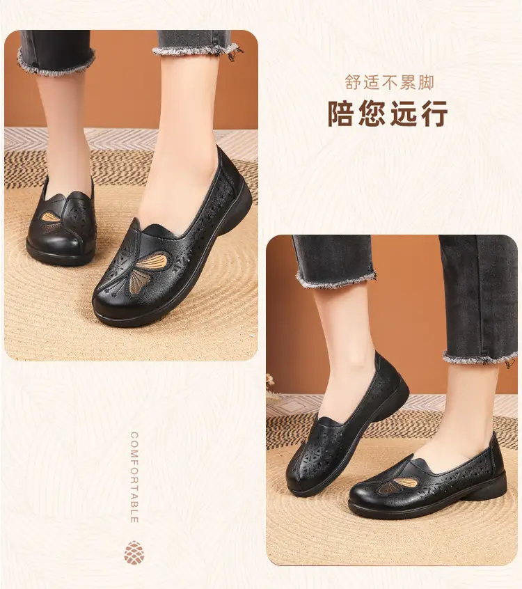Popular Mom Shoes, Summer Style Flats, Middle-Aged and Elderly Women's Flat Non-Slip Shoes, Summer Genuine Leather Sandals, Hole-Style Sandals — feature 26