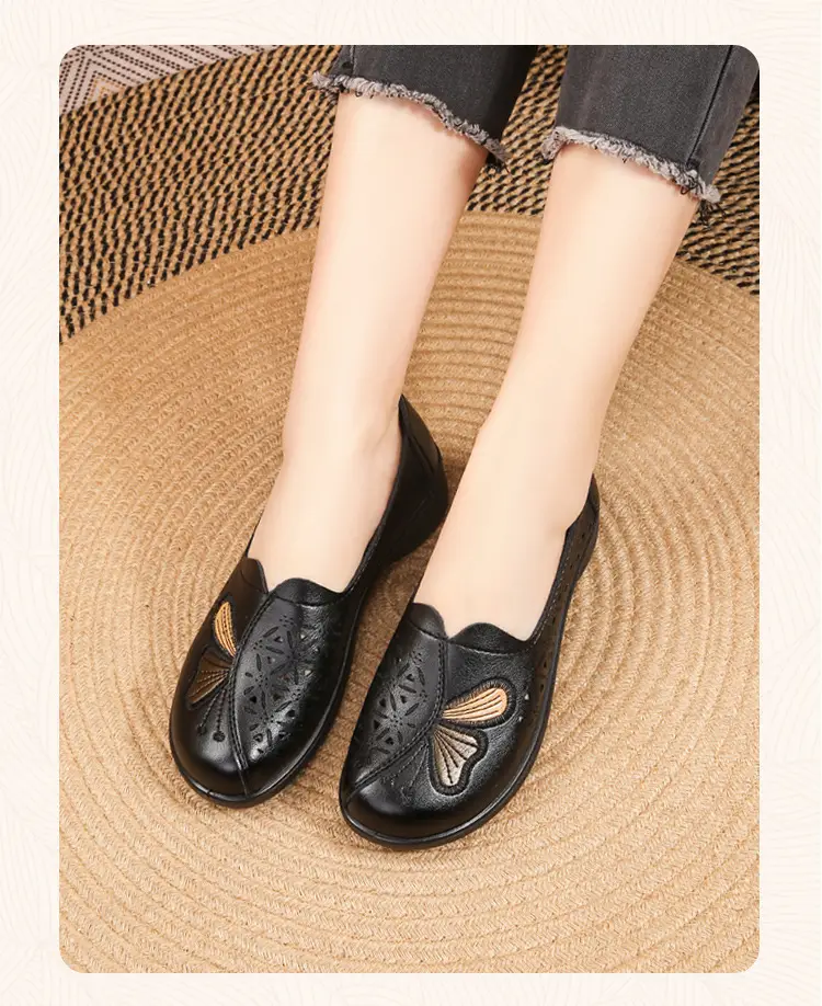 Popular Mom Shoes, Summer Style Flats, Middle-Aged and Elderly Women's Flat Non-Slip Shoes, Summer Genuine Leather Sandals, Hole-Style Sandals — feature 27