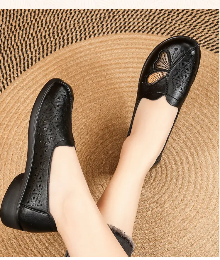 Popular Mom Shoes, Summer Style Flats, Middle-Aged and Elderly Women's Flat Non-Slip Shoes, Summer Genuine Leather Sandals, Hole-Style Sandals — feature 28