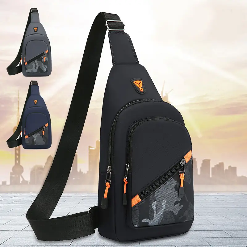 Men's Black Graphic Crossbody Bag with Orange Zippers - Image 5