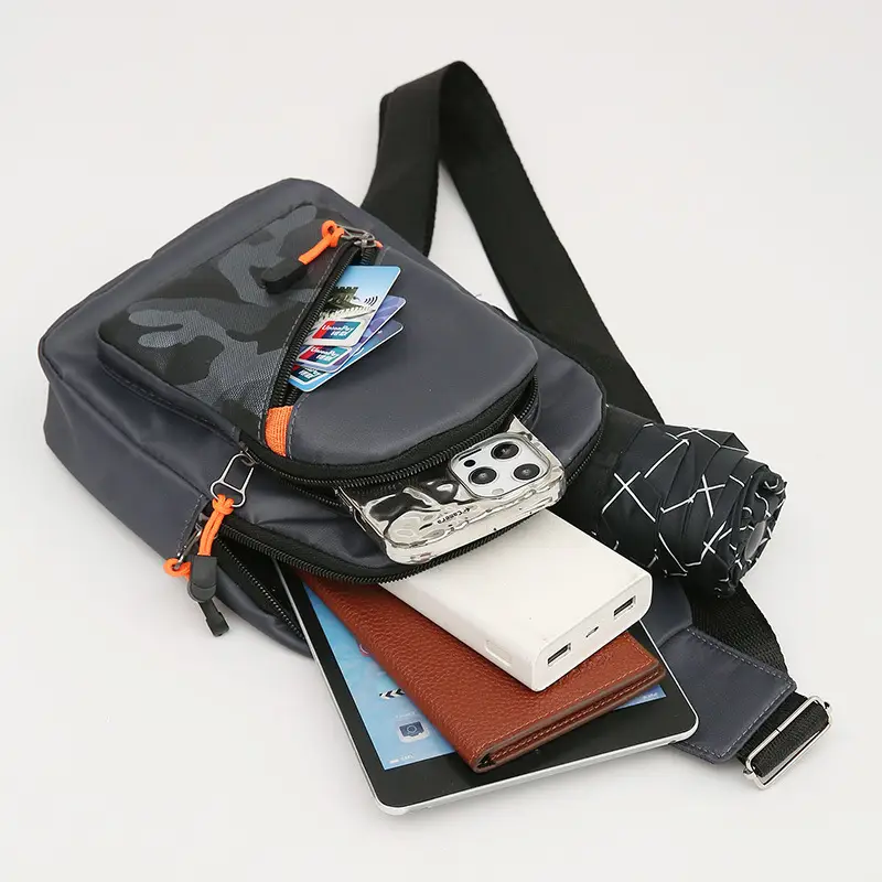 Men's Black Graphic Crossbody Bag with Orange Zippers - Image 6