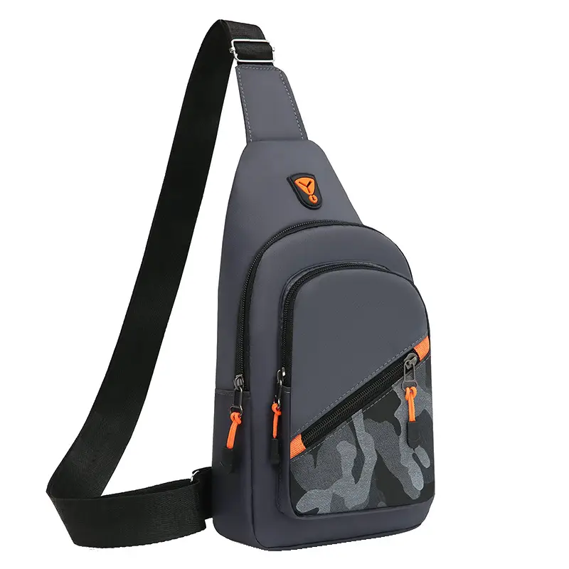 Men's Black Graphic Crossbody Bag with Orange Zippers - Image 8