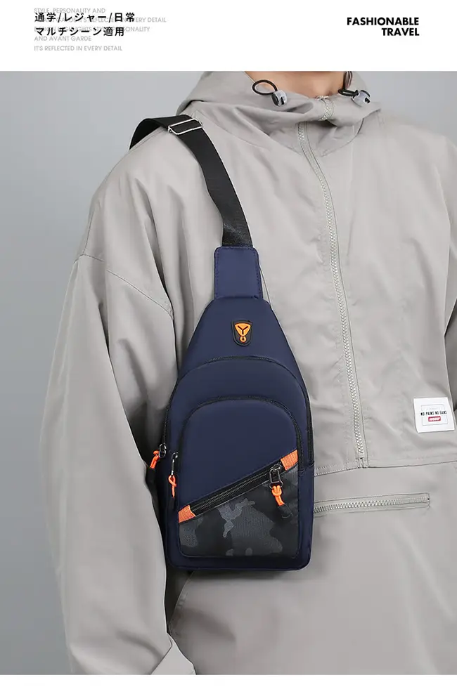 Men's Black Graphic Crossbody Bag with Orange Zippers — feature 14