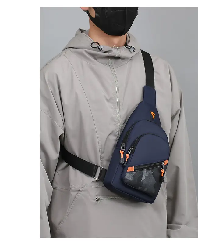Men's Black Graphic Crossbody Bag with Orange Zippers — feature 15