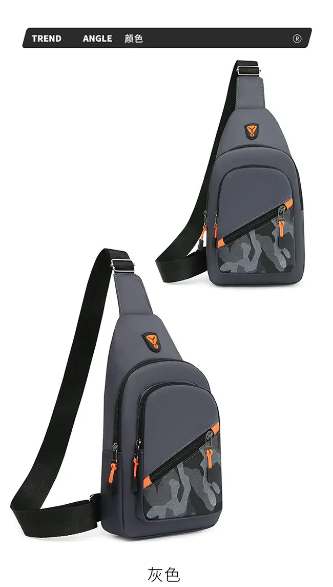 Men's Black Graphic Crossbody Bag with Orange Zippers — feature 16