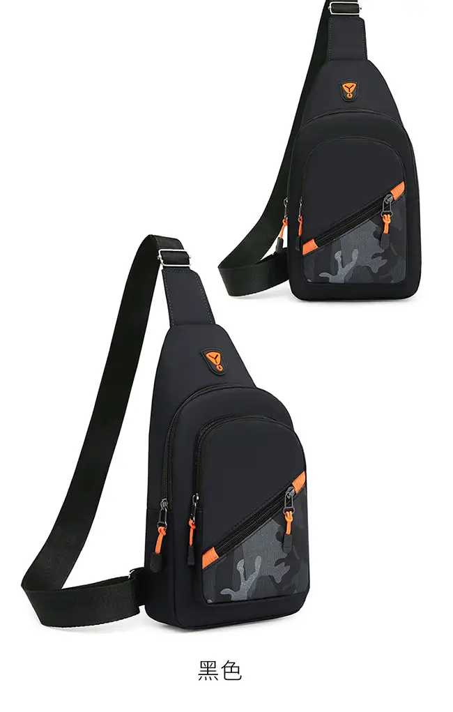 Men's Black Graphic Crossbody Bag with Orange Zippers — feature 18