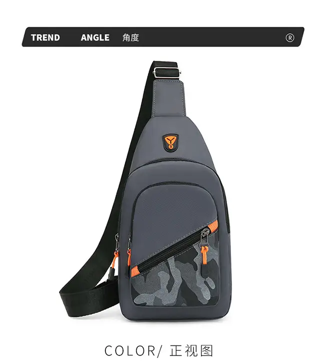 Men's Black Graphic Crossbody Bag with Orange Zippers — feature 19