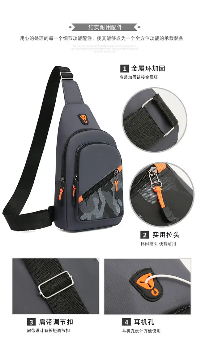 Men's Black Graphic Crossbody Bag with Orange Zippers — feature 2