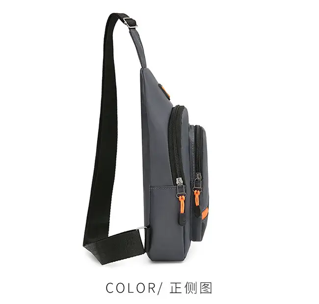 Men's Black Graphic Crossbody Bag with Orange Zippers — feature 21
