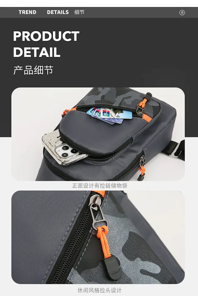 Men's Black Graphic Crossbody Bag with Orange Zippers — feature 24