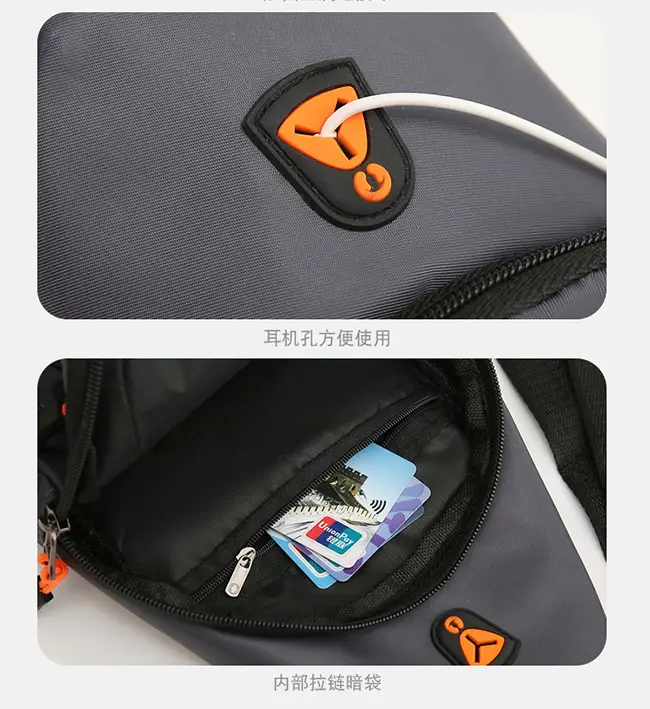 Men's Black Graphic Crossbody Bag with Orange Zippers — feature 26