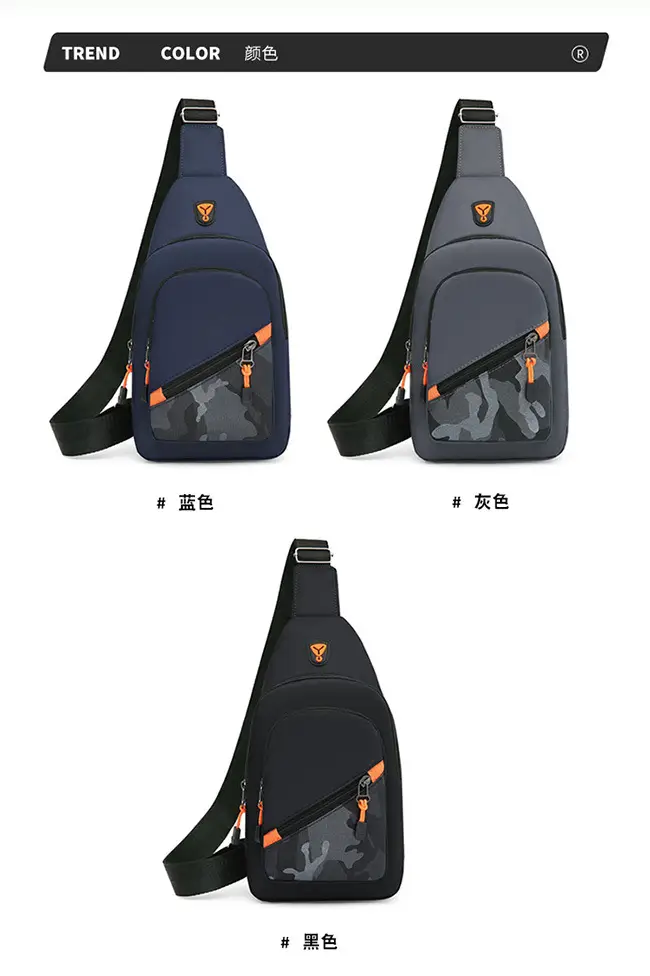 Men's Black Graphic Crossbody Bag with Orange Zippers — feature 8