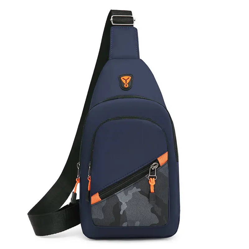 Men's Black Graphic Crossbody Bag with Orange Zippers - Image 3