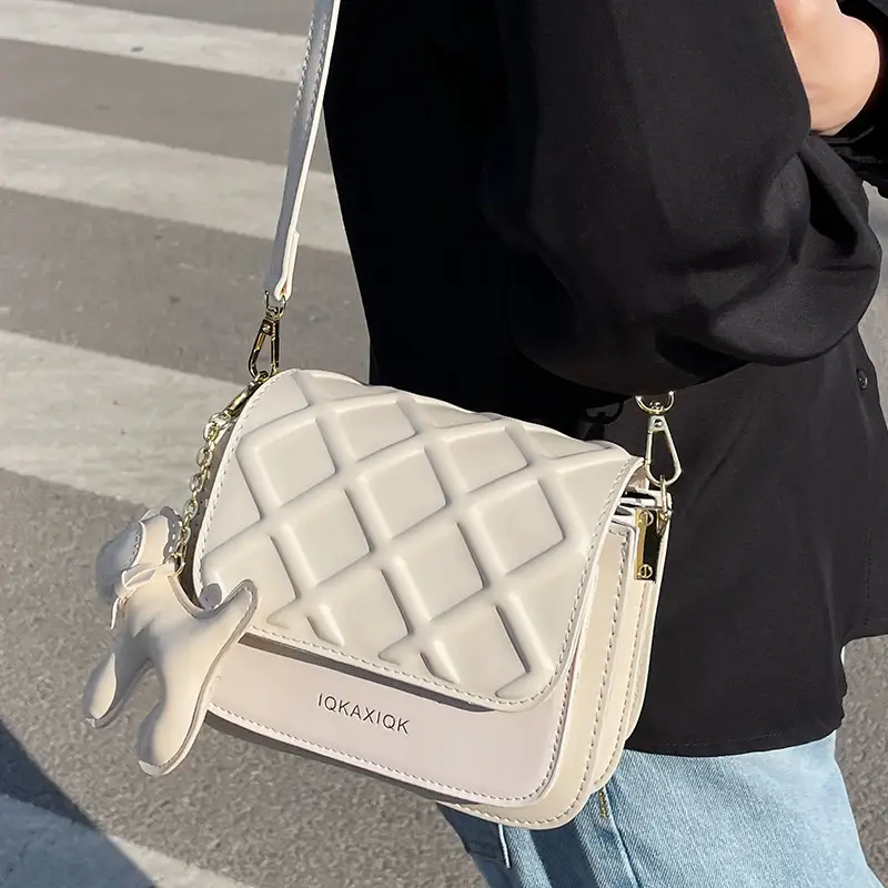 White Quilted Mini Crossbody Bag with Chain Strap