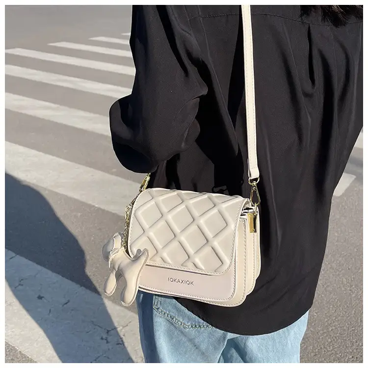 White Quilted Mini Crossbody Bag with Chain Strap — feature 24