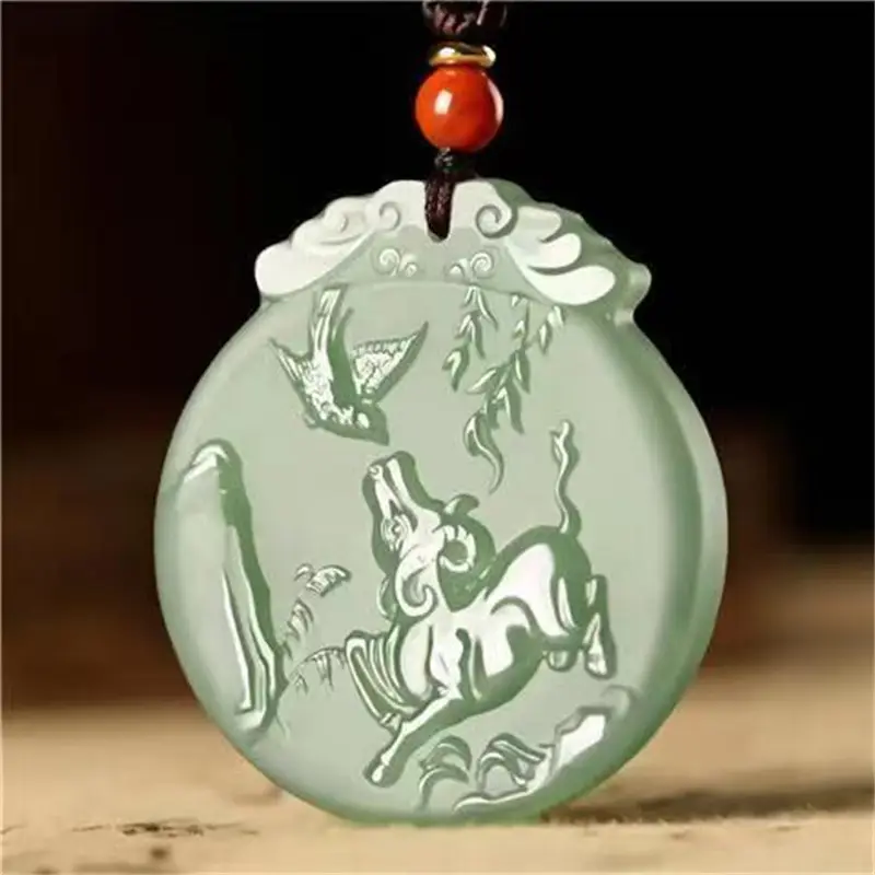 Afghan Jade Zodiac Pendant Blue White Dragon Snake Horse - Image 2