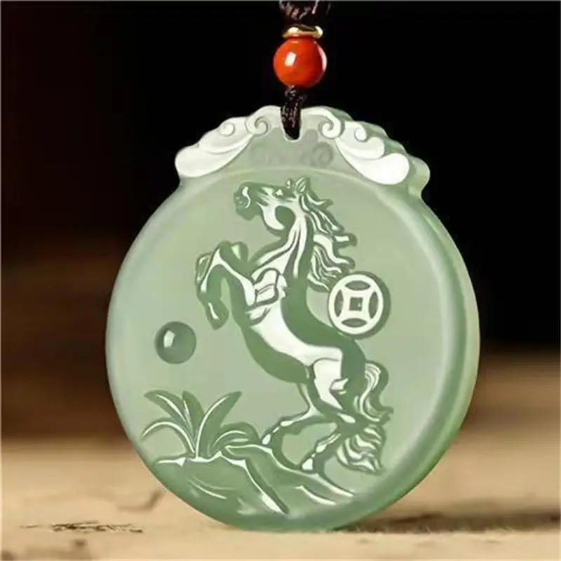 Afghan Jade Zodiac Pendant Blue White Dragon Snake Horse - Image 7