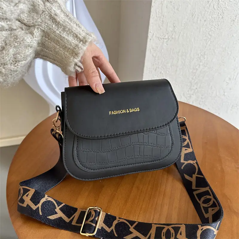 Women's Black Croc Embroidered Crossbody Bag with LV Strap - Image 5