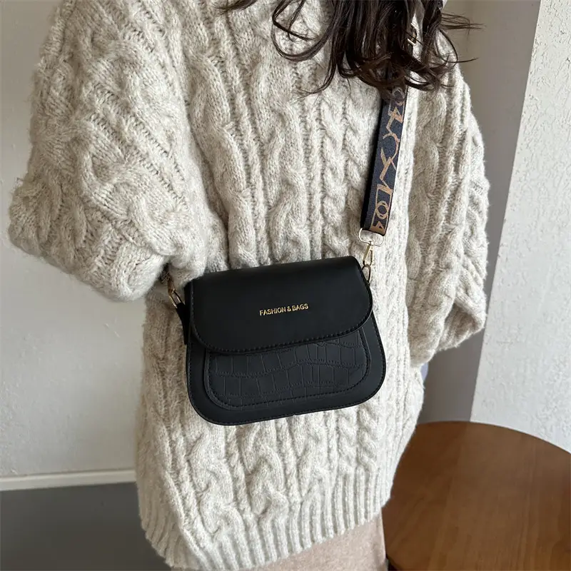 Women's Black Croc Embroidered Crossbody Bag with LV Strap - Image 6
