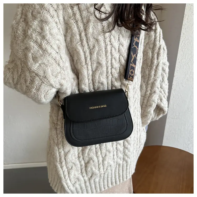 Women's Black Croc Embroidered Crossbody Bag with LV Strap — feature 14