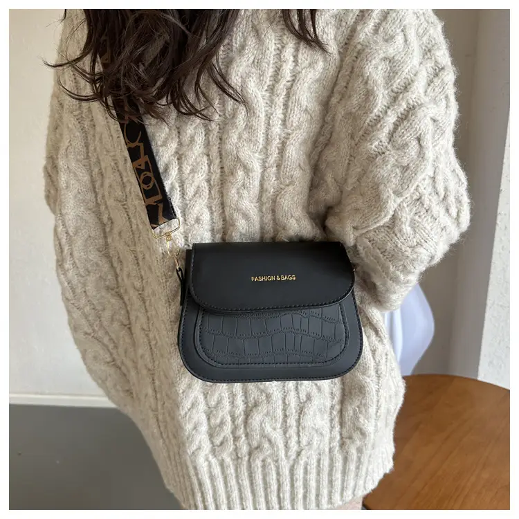 Women's Black Croc Embroidered Crossbody Bag with LV Strap — feature 15