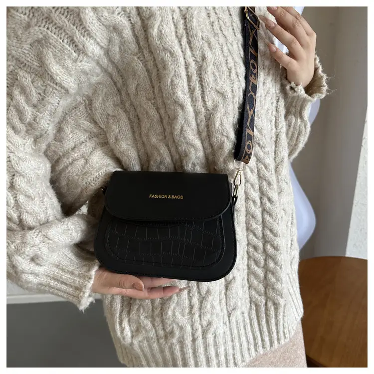 Women's Black Croc Embroidered Crossbody Bag with LV Strap — feature 16