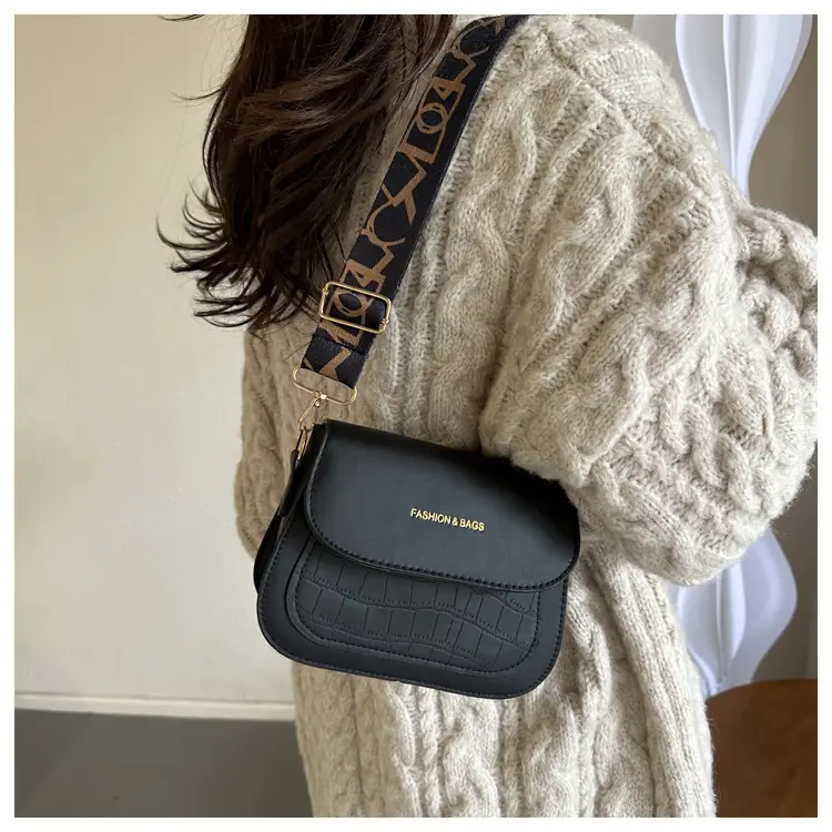Women's Black Croc Embroidered Crossbody Bag with LV Strap — feature 17