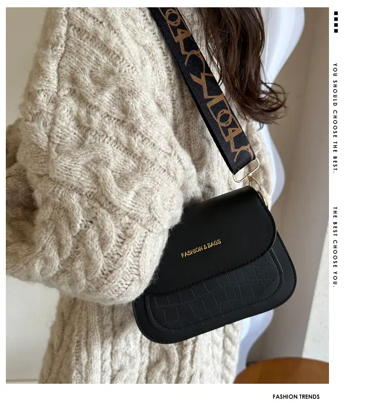 Women's Black Croc Embroidered Crossbody Bag with LV Strap — feature 2