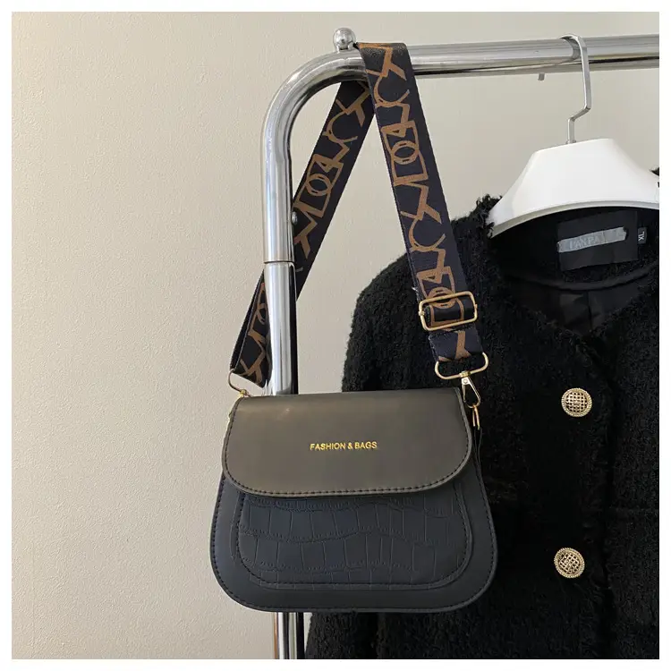 Women's Black Croc Embroidered Crossbody Bag with LV Strap — feature 27