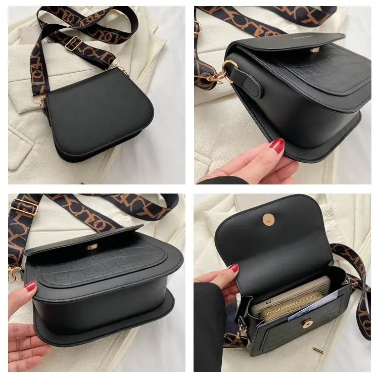 Women's Black Croc Embroidered Crossbody Bag with LV Strap — feature 9