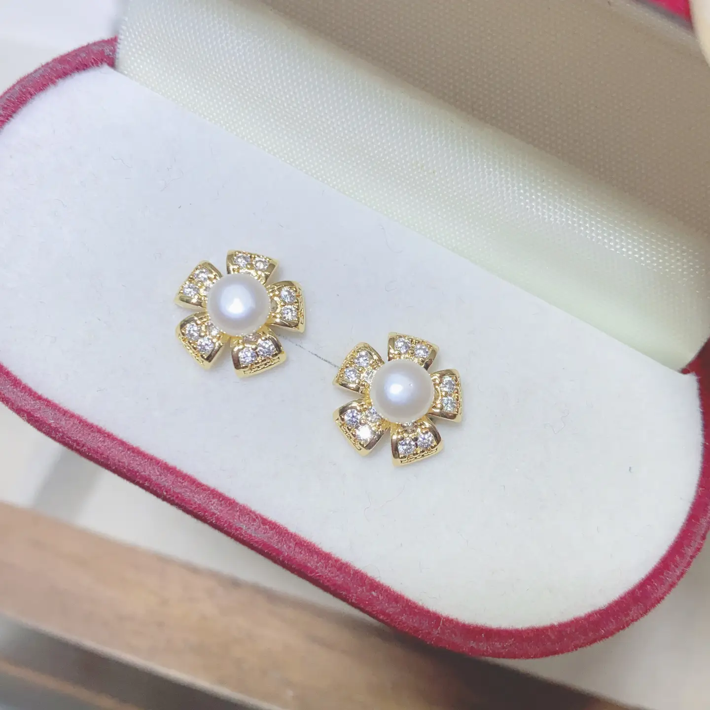 Pearl Five Petal Flower Earrings for Women - Image 3