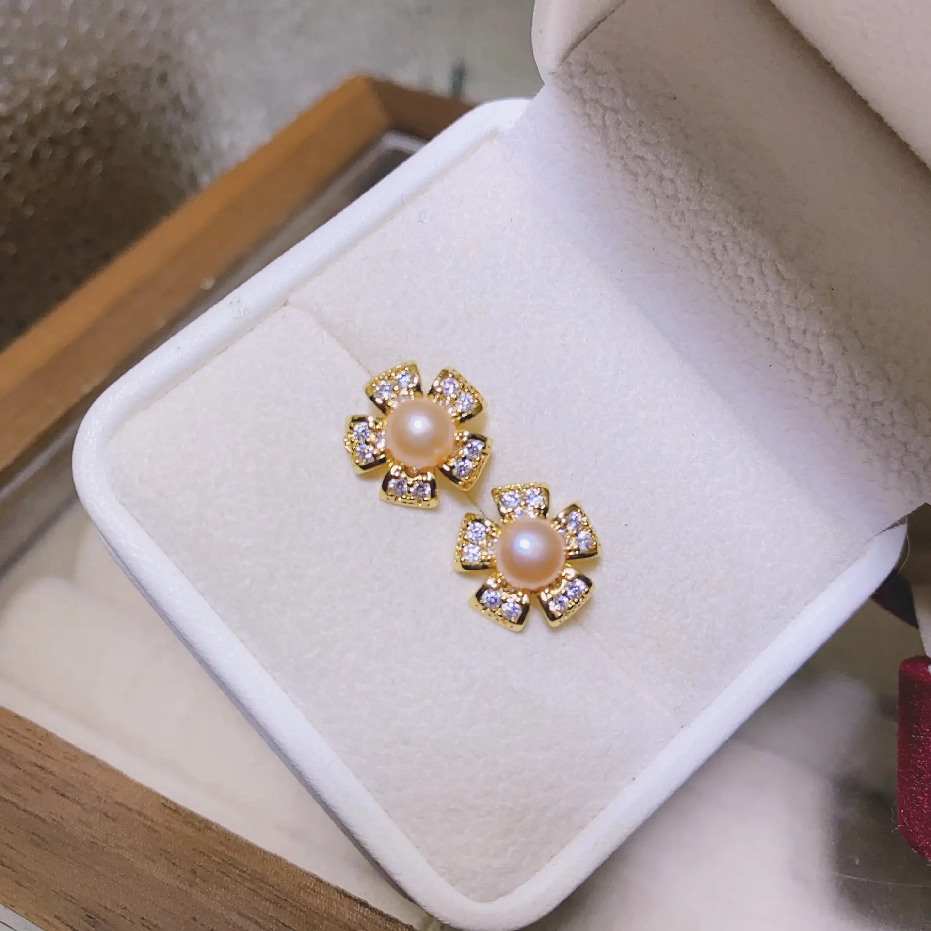 Pearl Five Petal Flower Earrings for Women - Image 5