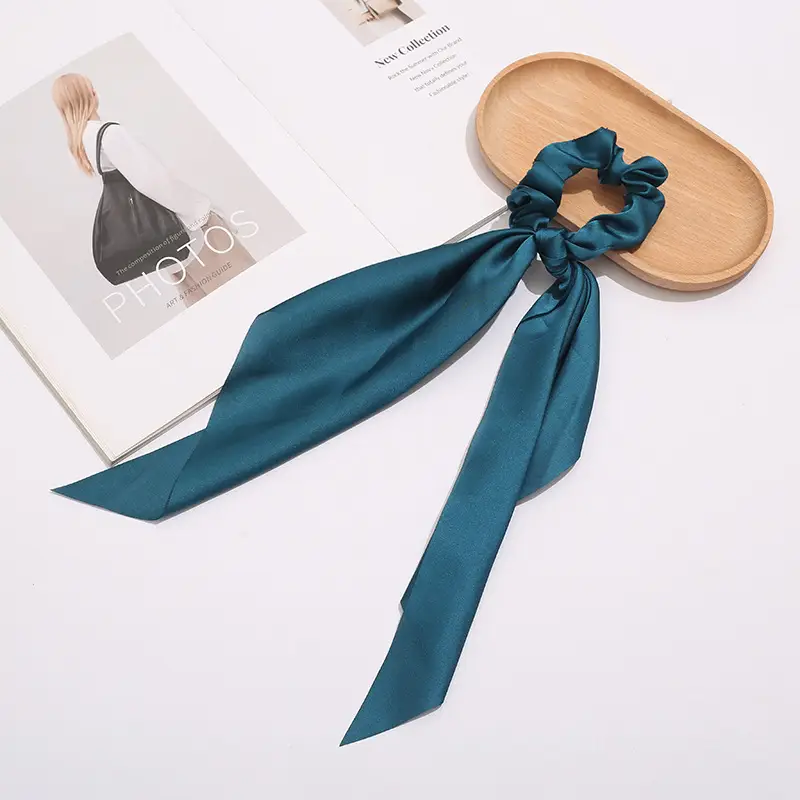 Black Knotted Satin Hair Ring Ponytail for Women - Image 4