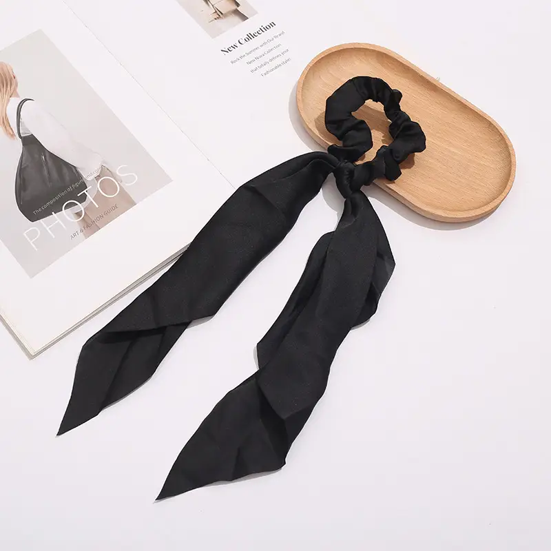 Black Knotted Satin Hair Ring Ponytail for Women - Image 6