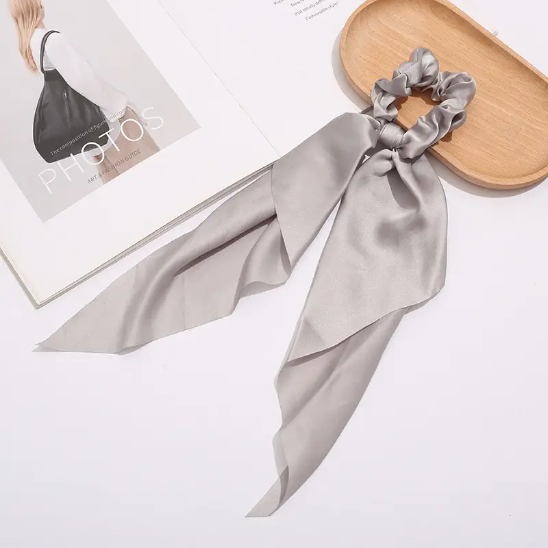 Black Knotted Satin Hair Ring Ponytail for Women - Image 8