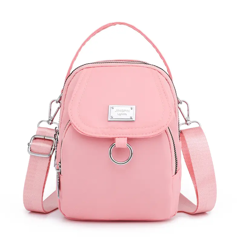 Pink Crossbody Phone Bag Women Waterproof Nylon - Image 4