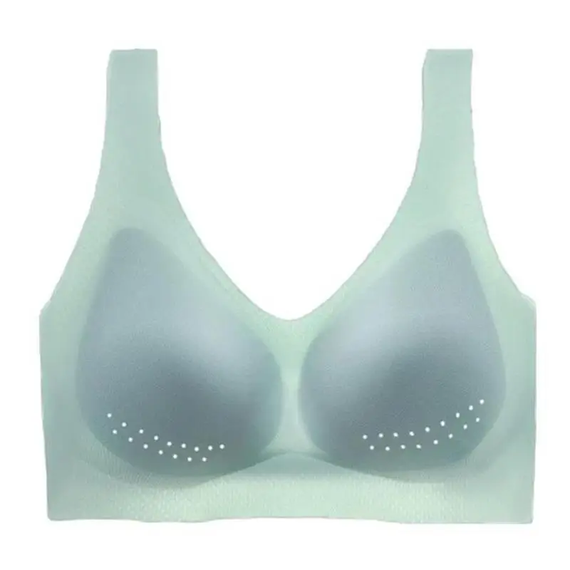 Ultra-thin Ice Silk Underwear Women's Traceless Large Size Breathable Large Chest Sleeping Bra No Rings Gather-up Strapless Summer