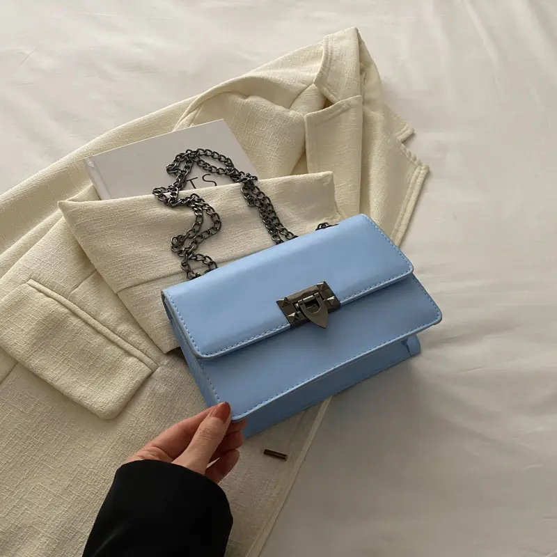 Light Blue Lock Chain Crossbody Bag for Women - Image 4