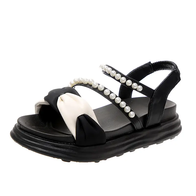 2024 summer new thick-soled Korean version of muffin pearl Roman shoes fashion color matching pearl women's sandals wholesale - Image 7