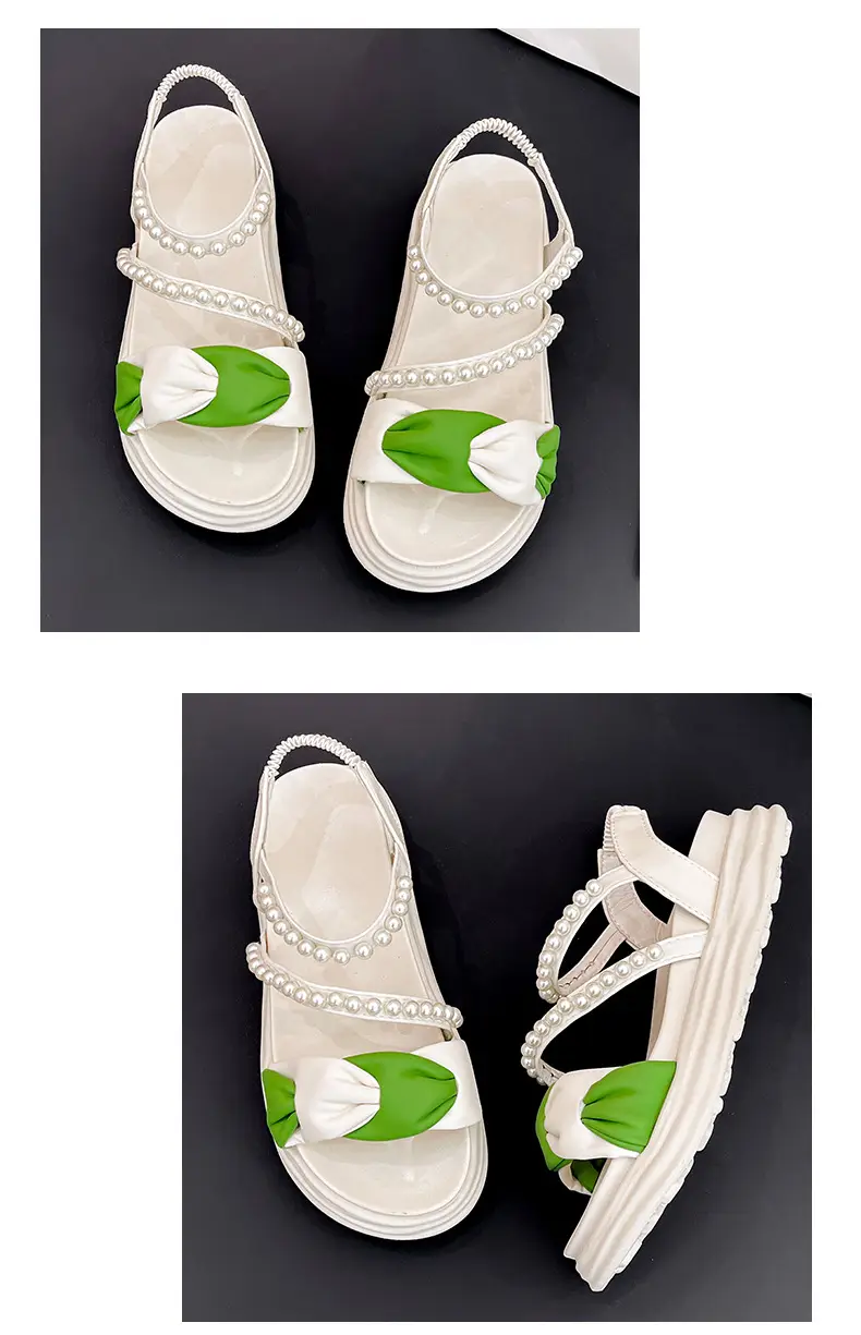 2024 summer new thick-soled Korean version of muffin pearl Roman shoes fashion color matching pearl women's sandals wholesale — feature 11