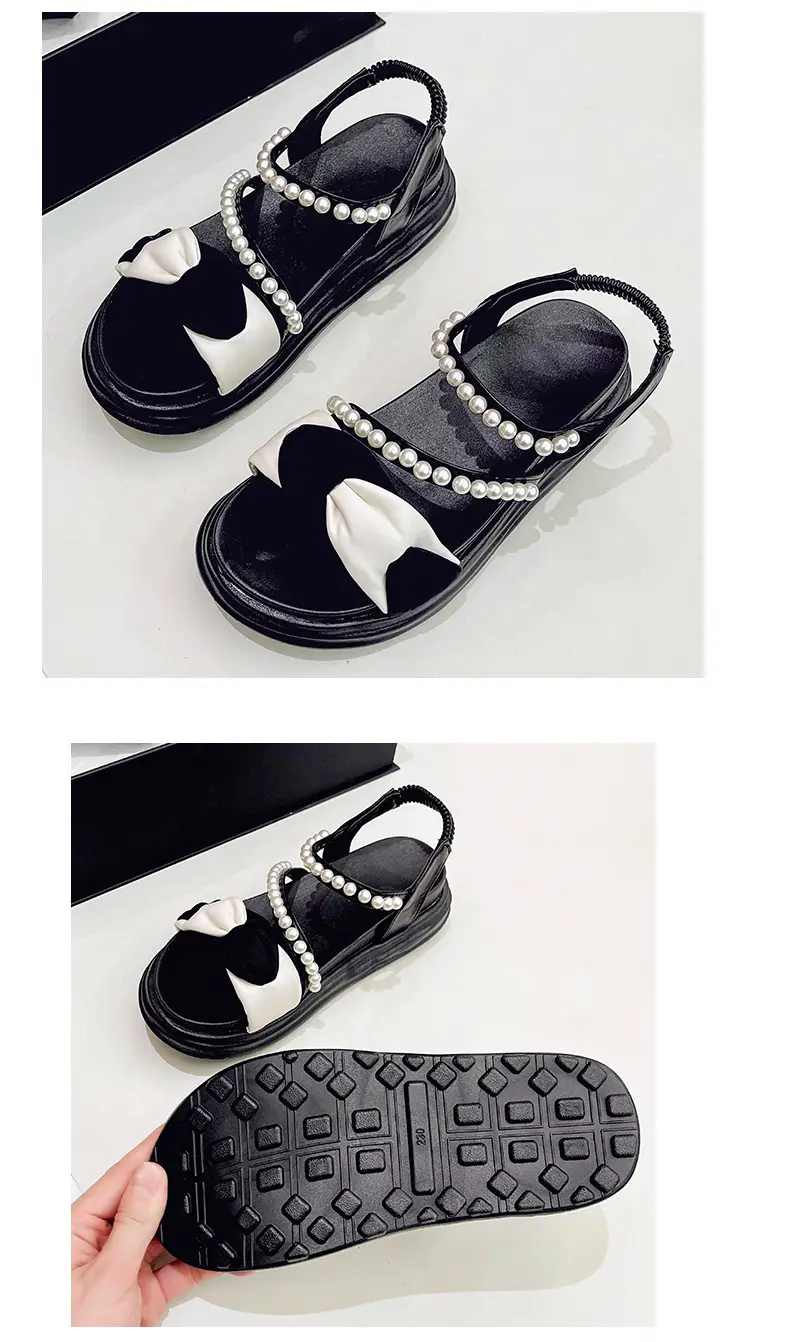 2024 summer new thick-soled Korean version of muffin pearl Roman shoes fashion color matching pearl women's sandals wholesale — feature 12
