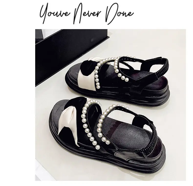 2024 summer new thick-soled Korean version of muffin pearl Roman shoes fashion color matching pearl women's sandals wholesale — feature 13