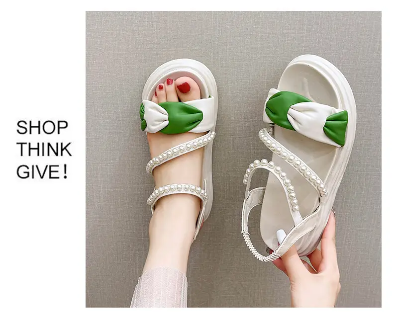 2024 summer new thick-soled Korean version of muffin pearl Roman shoes fashion color matching pearl women's sandals wholesale — feature 2