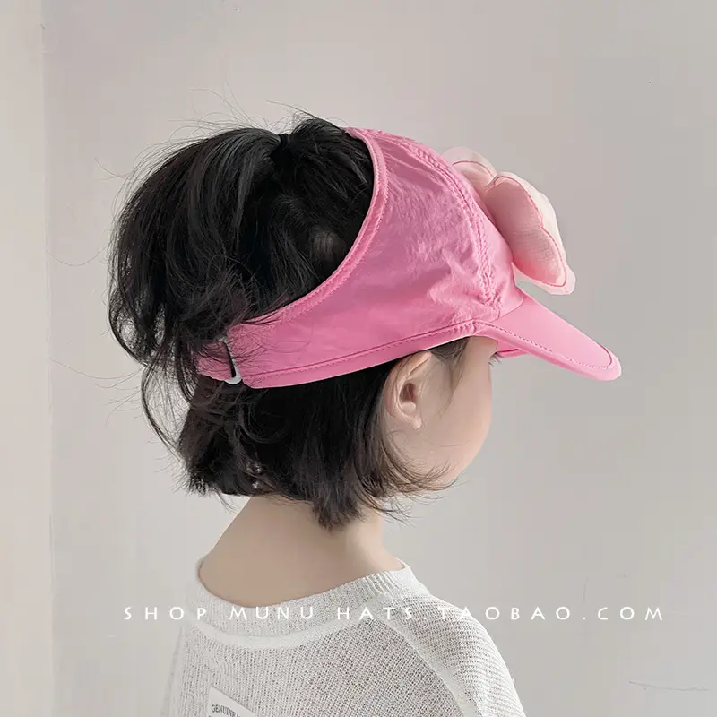 Children's Pink Bowknot Cap Large Bristle Sunshade Hat - Image 7