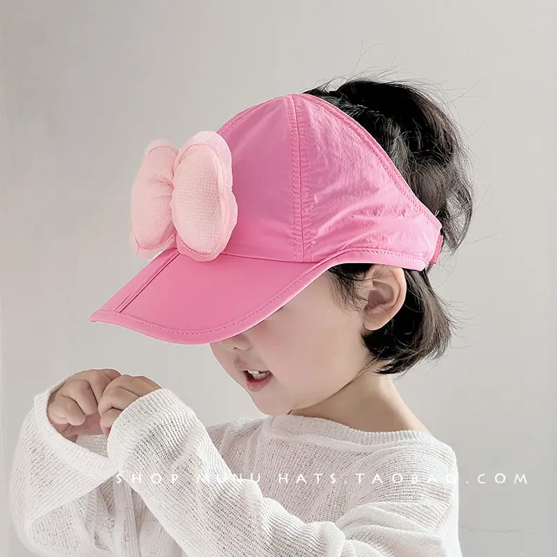 Children's Pink Bowknot Cap Large Bristle Sunshade Hat - Image 8