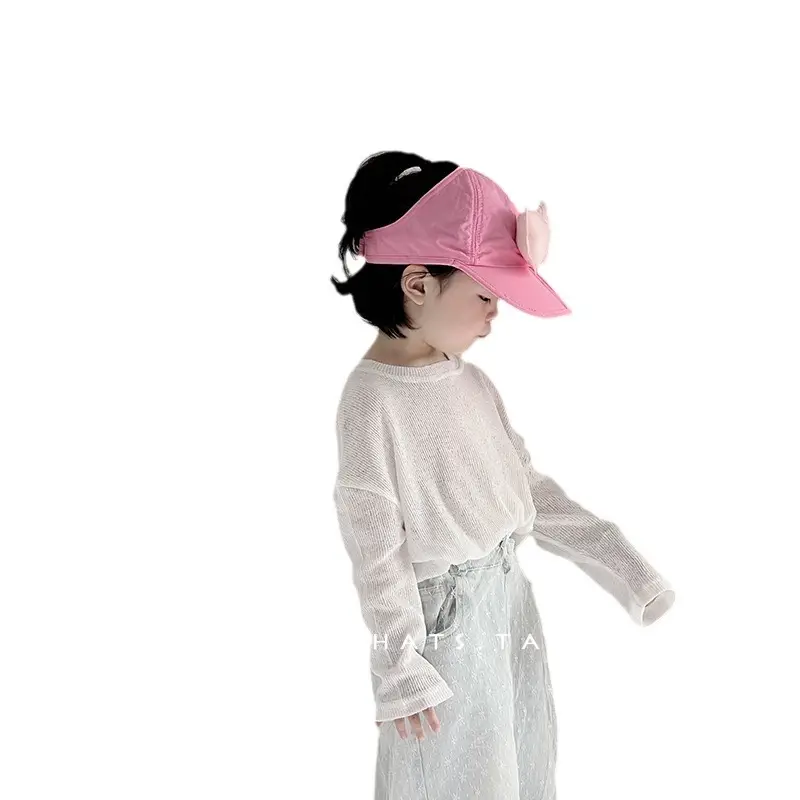 Children's Pink Bowknot Cap Large Bristle Sunshade Hat - Image 10